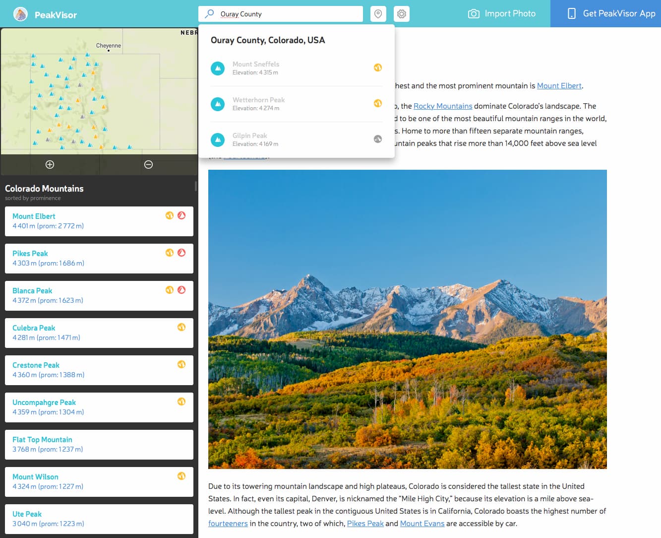 Screenshots: Searching for Ouray County in Colorado