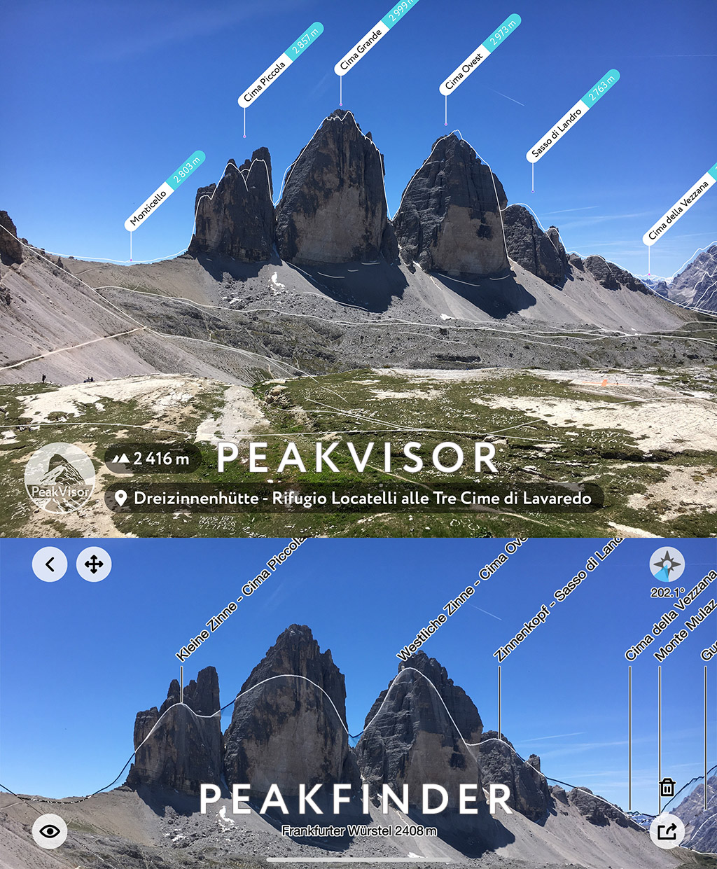 PeakFinder 与 Peakvisor 有什么区别？