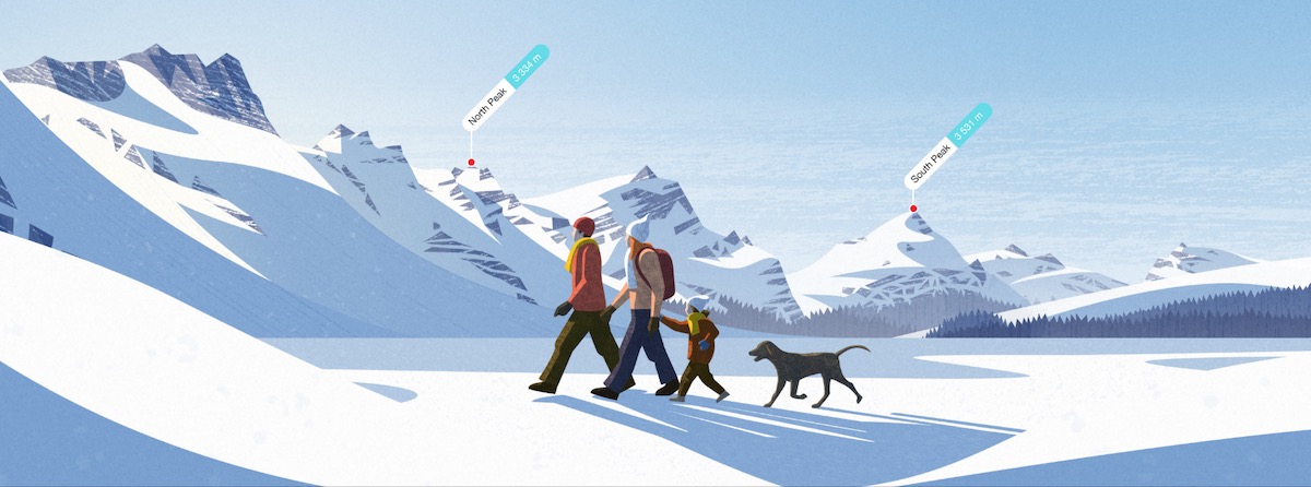 PeakVisor Illustration - Familie Nordic Walking