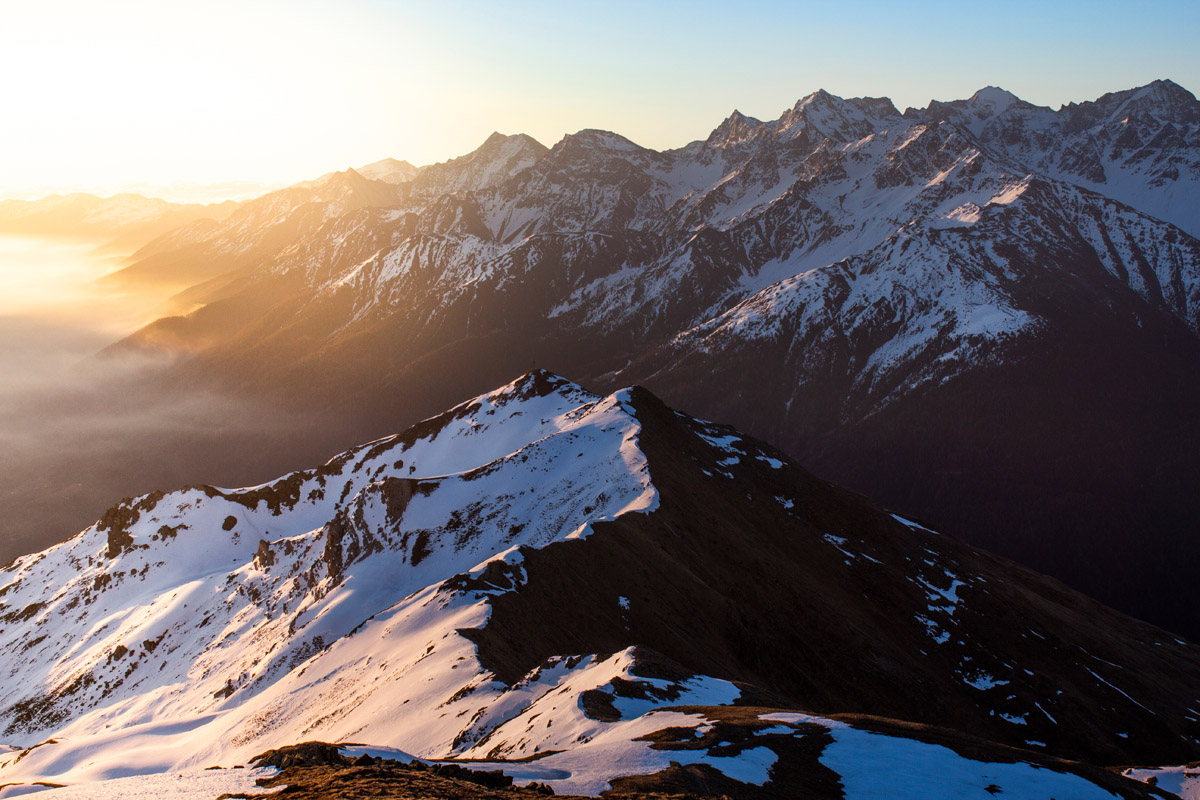 A view from the Piz Chavalatsch summit at sunrise