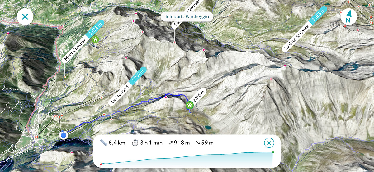3D map of the trail to Refuge du Col de la Vanoise