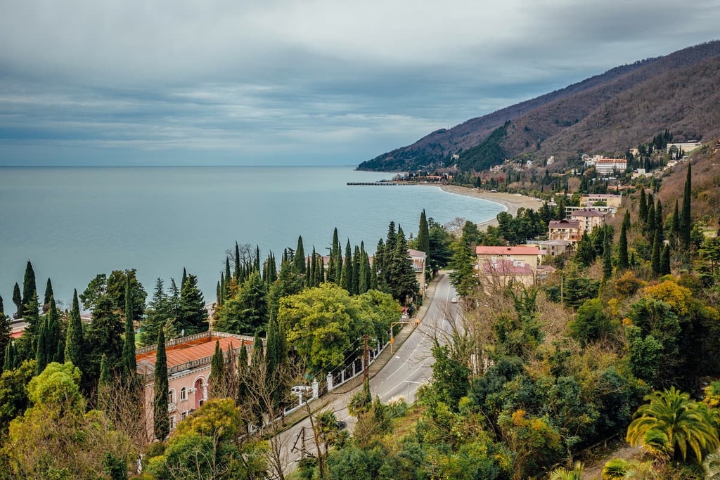 Ghagra against the background of the mountains, Abkhazia