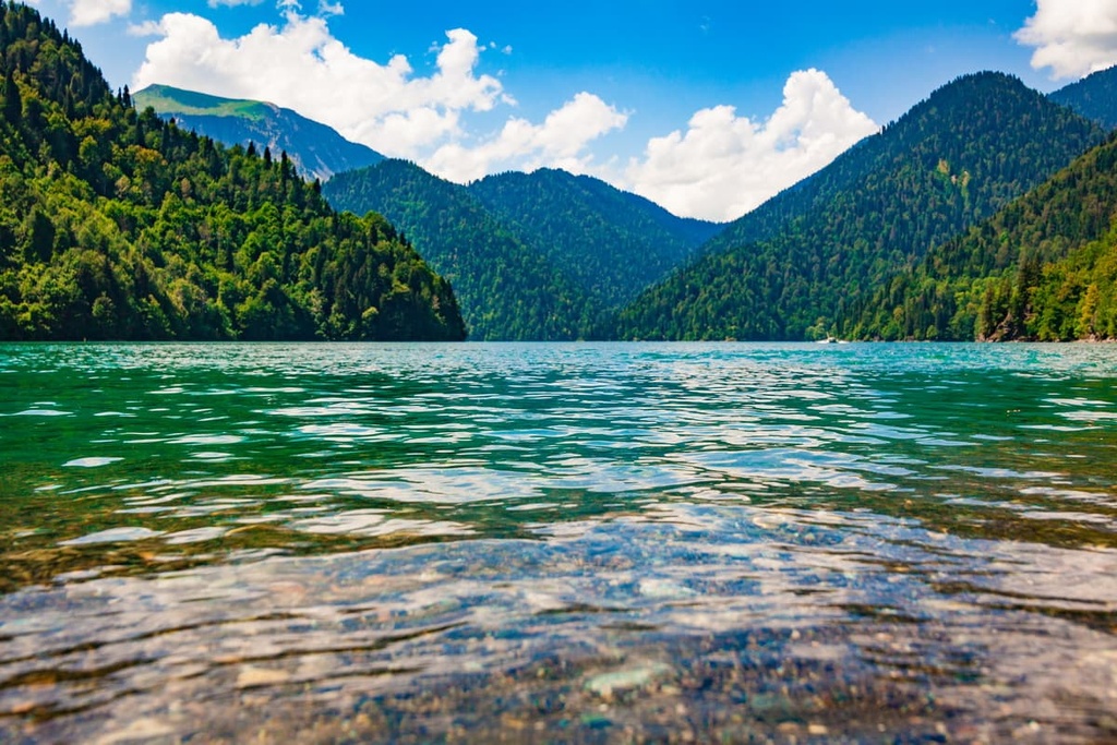 Lake Ritza surrounded by the Caucasus Mountains, Abkhazia