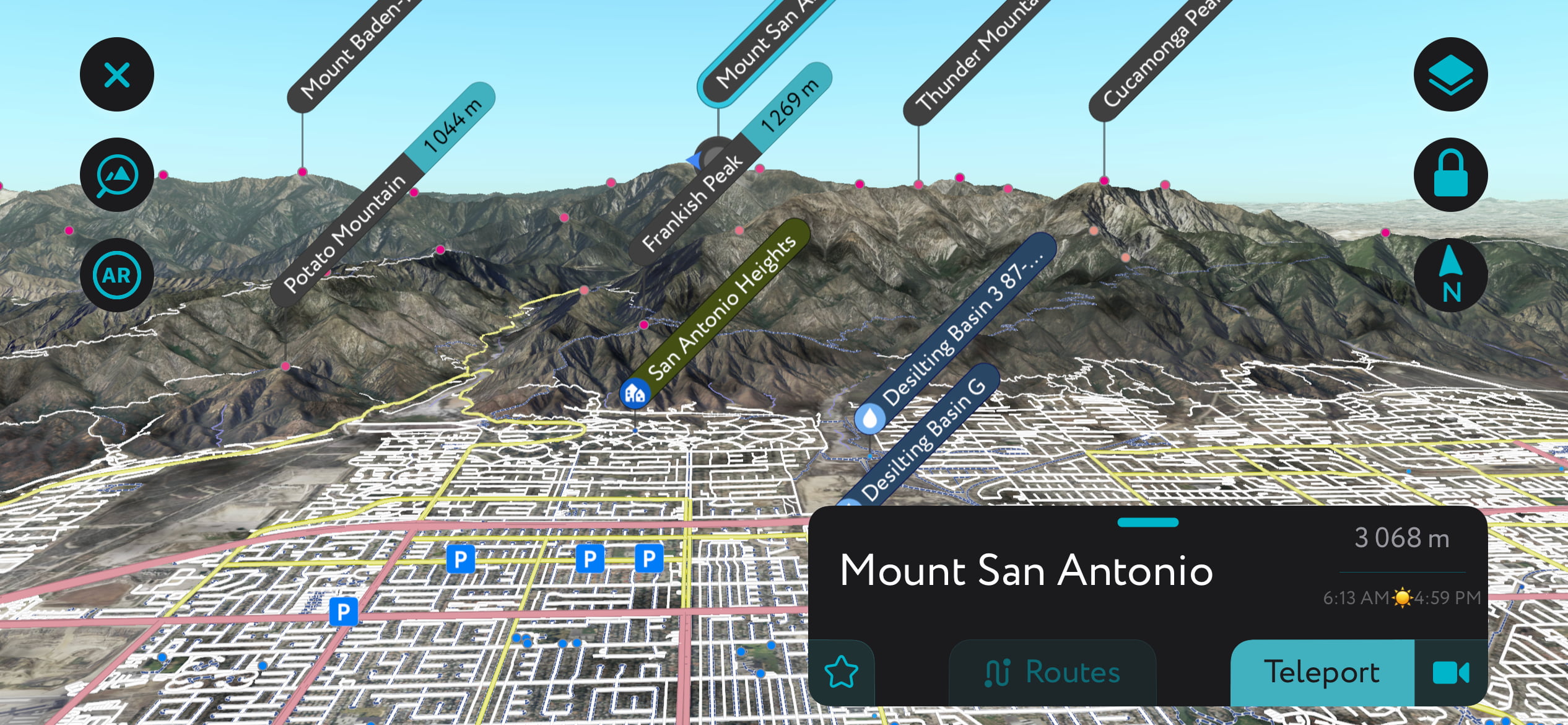 PeakVisor’s mobile app. Angeles National Forest