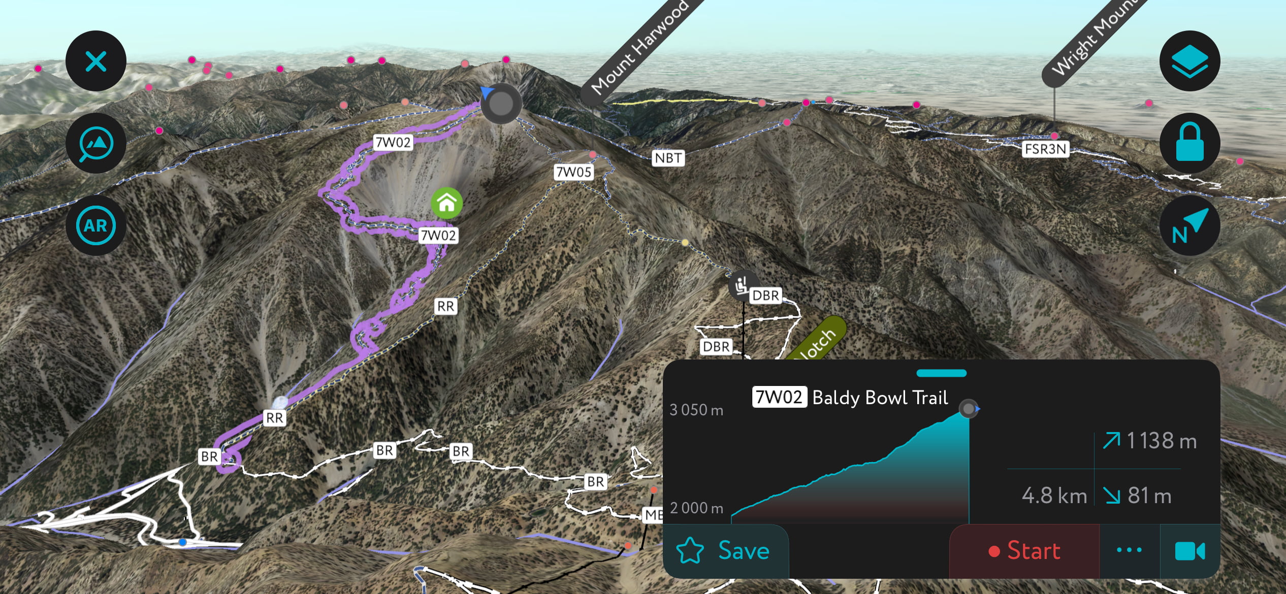 PeakVisor’s mobile app. Angeles National Forest