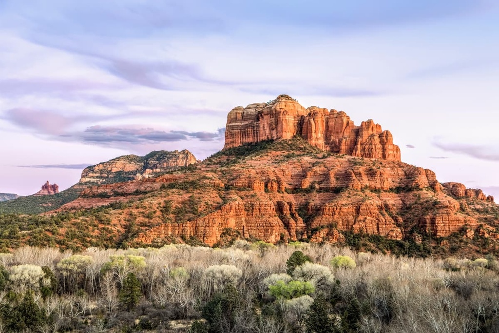 Panoramic picture of Bell Rock, Gibraltar Rock, Courthouse Butte and Castle Rock in Sedona, Arizona