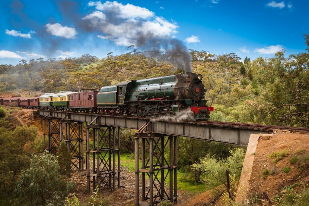 Pichi Richi tourist steam train ride in Flinders Ranges, Australia