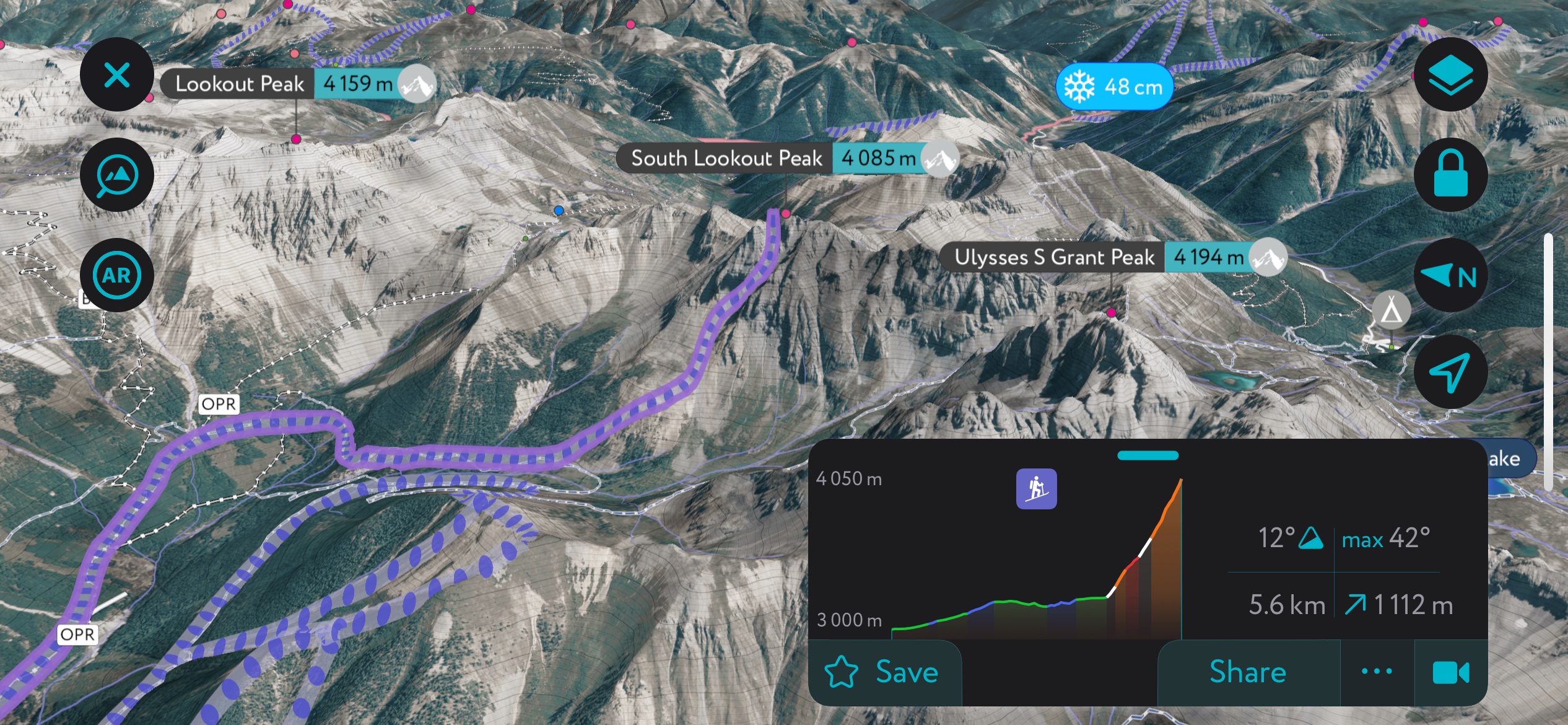 The Magnum on PeakVisor’s App. Backcountry Telluride