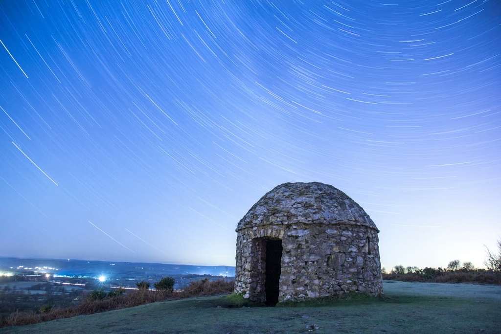 Culmstock beacon with star trails, Blackdown Hills Area, England