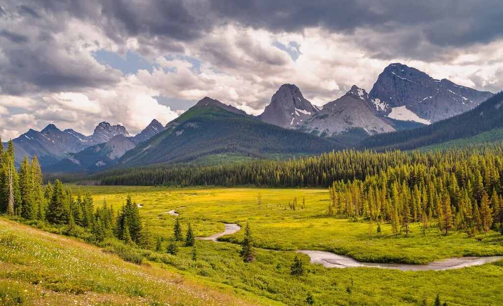 Peaks Rising Above Spray Lakes Reservoir, Blue Range, Alberta