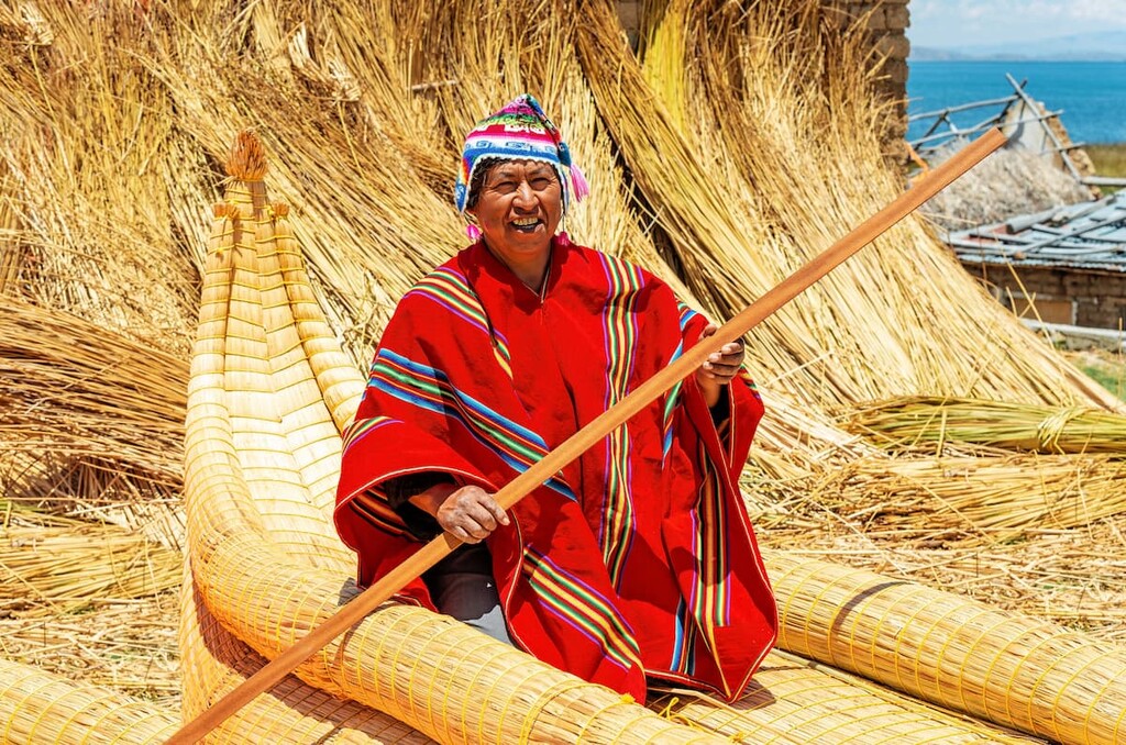 Aymara indigenous man. Titicaca lake, Bolivia