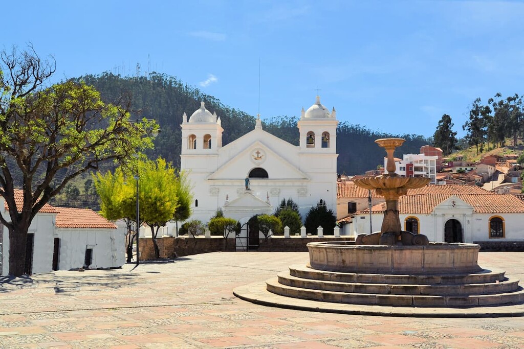 White Spanish colonial architecture in the small town Sucre, Bolivia