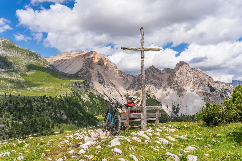Mountain bike,  Fanes high Valley, part of Fanes-Sennes-Braies nature park , Braies Dolomites, Italy