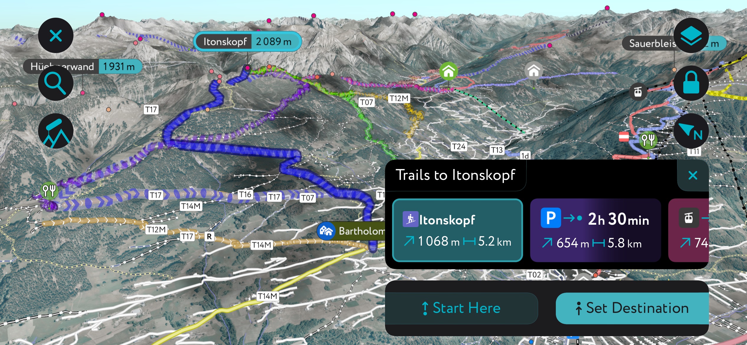 Mapping a route up the Itonskopf in winter mode. Bregenz Forest Mountains