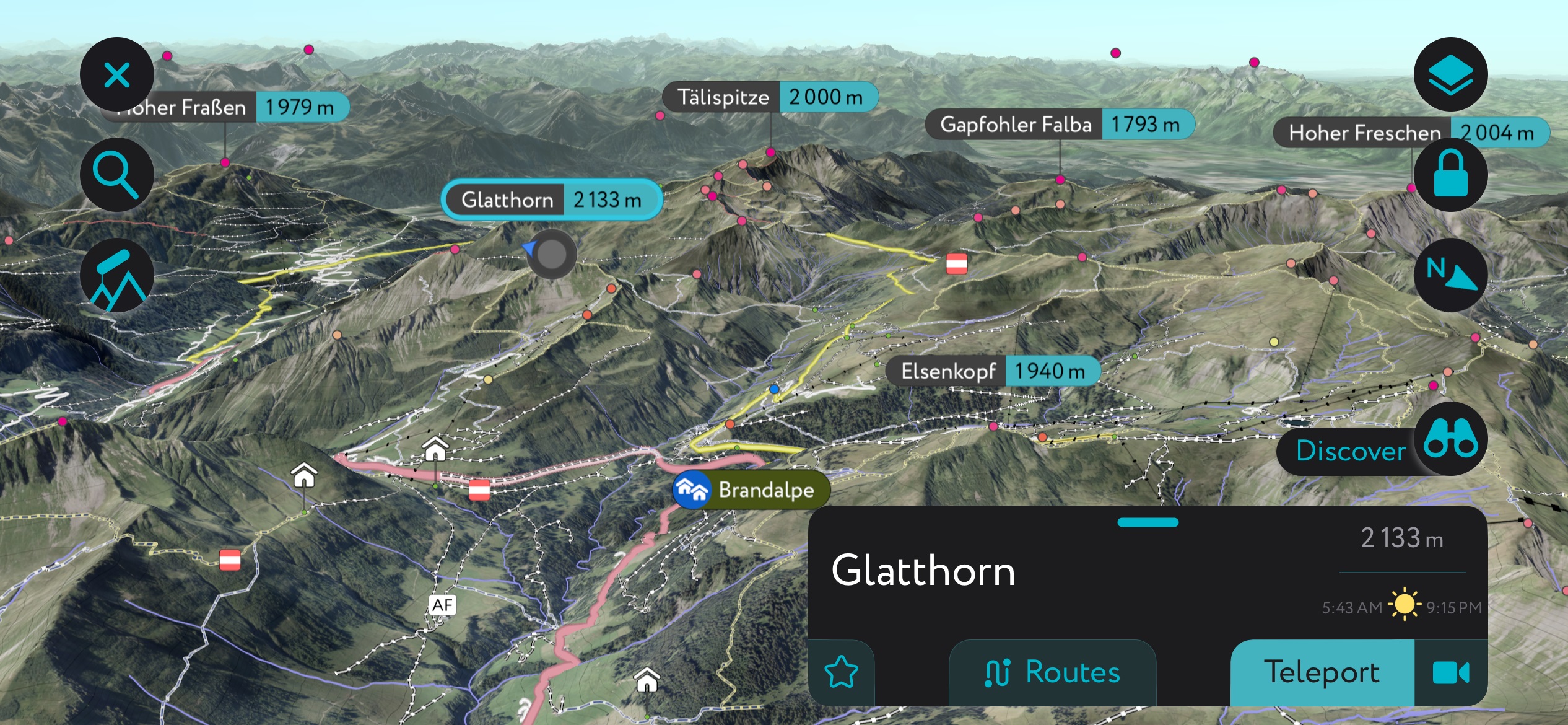 The Glatthorn on the PeakVisor app. Bregenz Forest Mountains