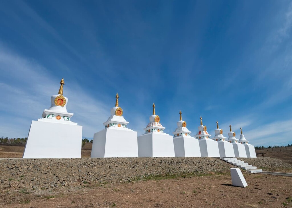 Eight Buddha stupas in Alkhanai national Park, Buryatia