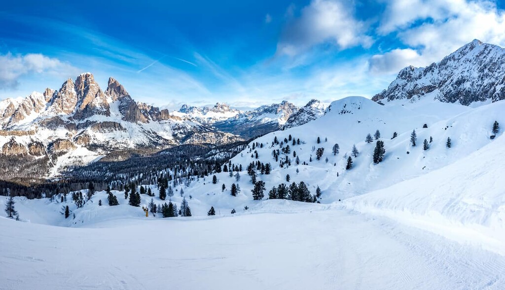 Winter ski slopes, Cristallo group, Dolomites