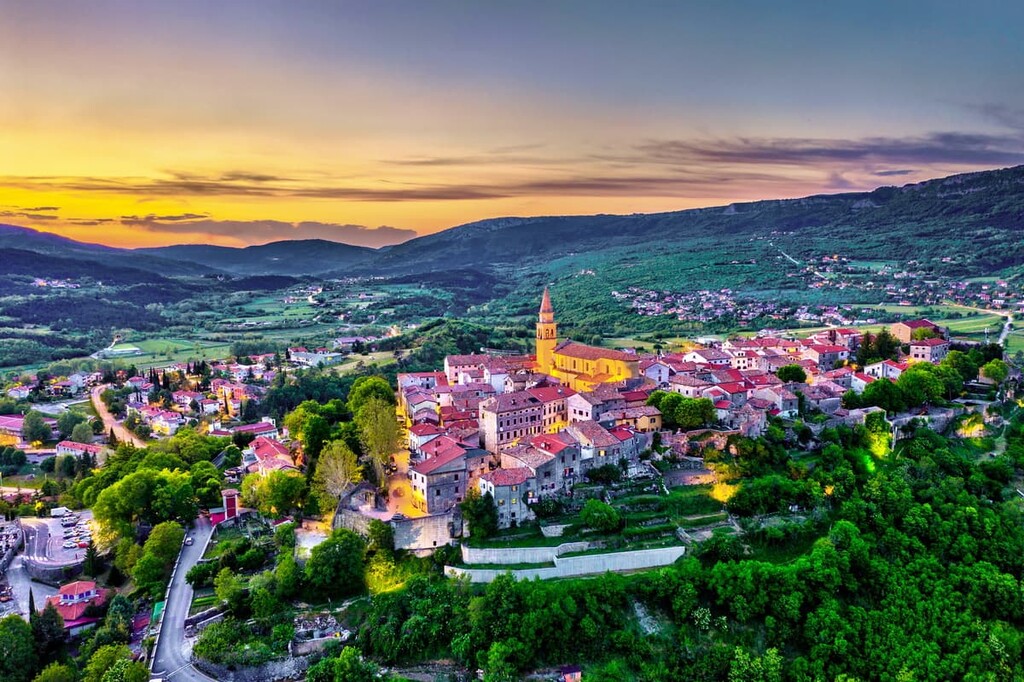 Buzet town at sunset, Istria, Croatia