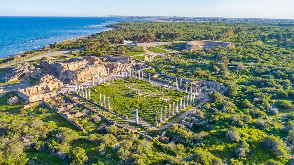 Aerial view of Famagusta ruins in Salamis, Northern Cyprus