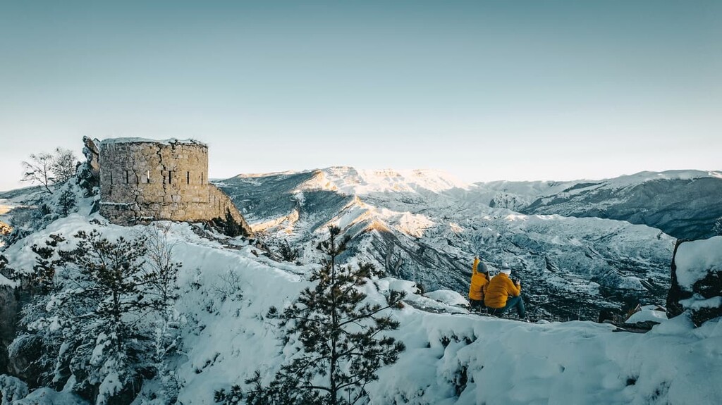 Gunib village in winter, Dagestan, Russian North Caucasus