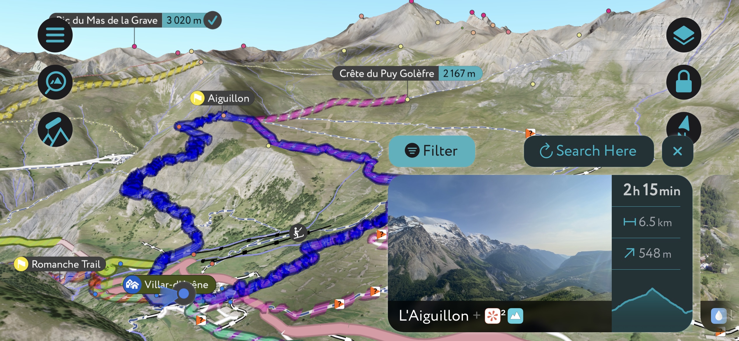 The PeakVisor app picked the Aiguillon as the first trail. Hiking Season