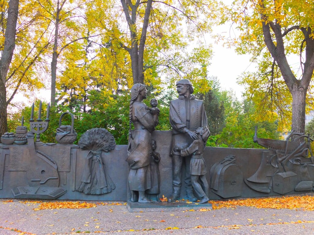 The Ukrainian Pioneer Centenial Monument and Alberta Legislature, Alberta, Canada