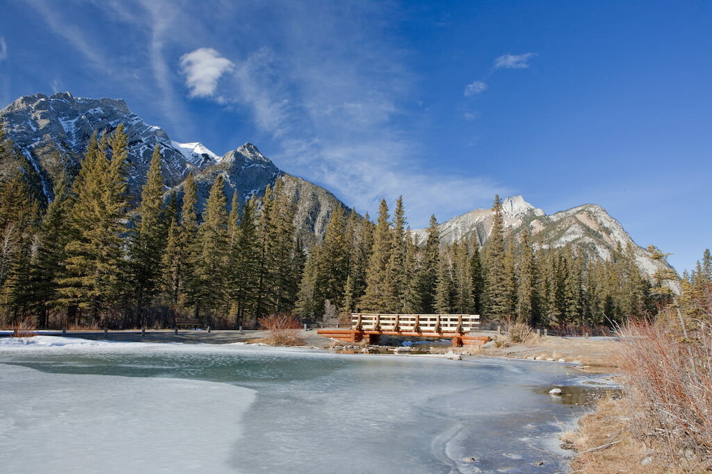Frozen Mount Lorette Pond. Elbow-Sheep Wildland Provincial Park, Canada