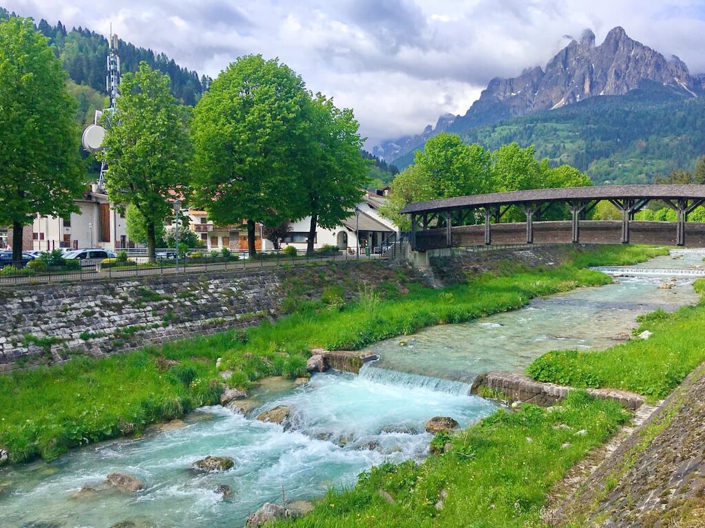 Fiemme Mountains, Cismon River, View on Pale di San Martino