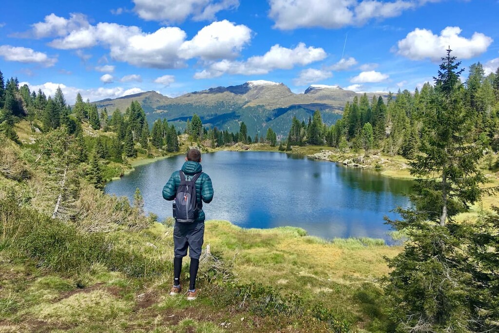 Hiking in Lake Colbricon in Paneveggio or the Pale di San Martino Nature Park, Fiemme Mountains