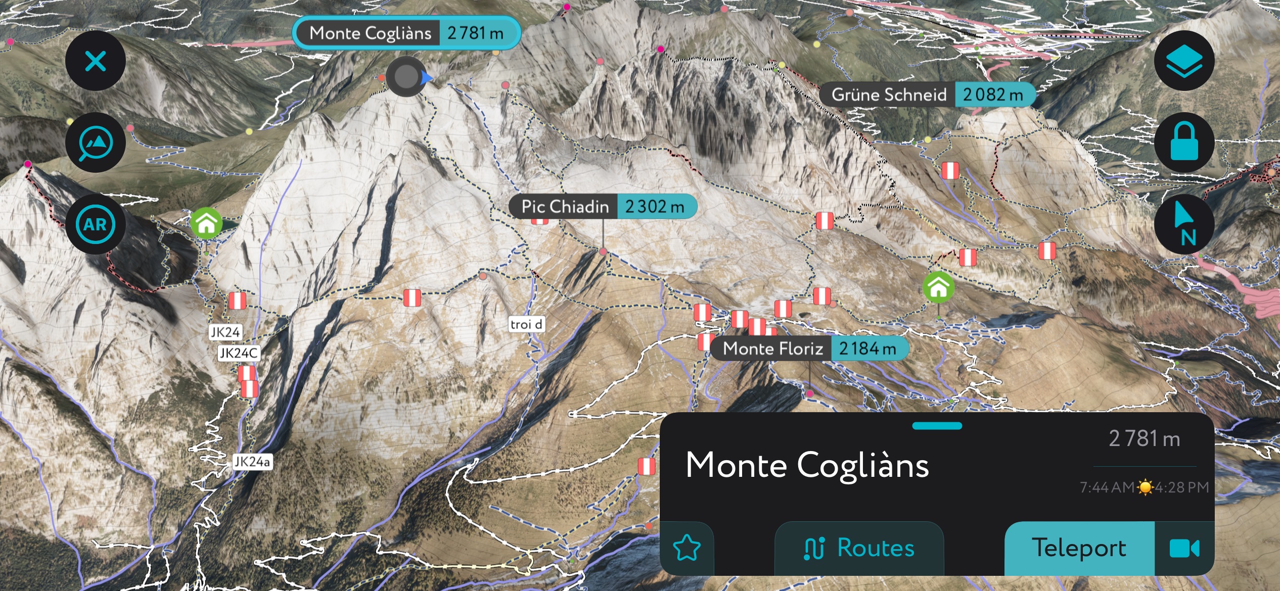 Monte Cogliàns using PeakVisor’s mobile app. Friuli-Venezia Giulia