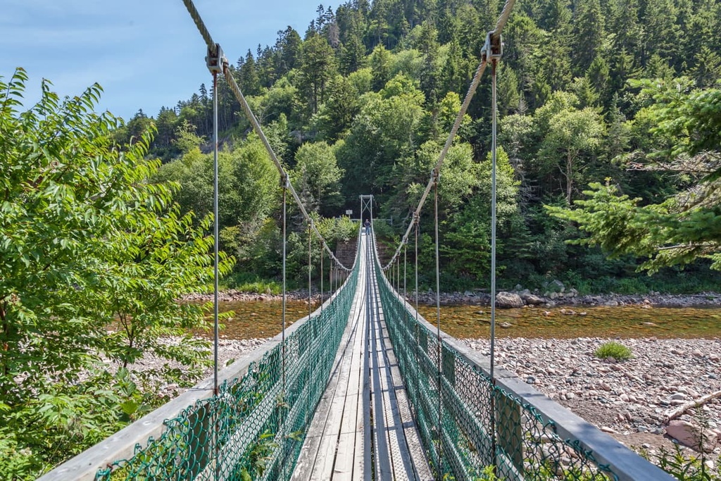 Fondo Gran Puente Sobre El Río Salmón En Fundy Trail Parkway Foto