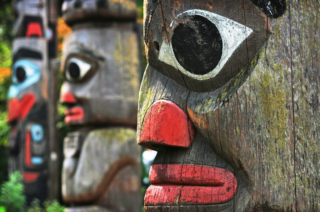 totem poles, Gitnadoiks River Provincial Park, British Columbia