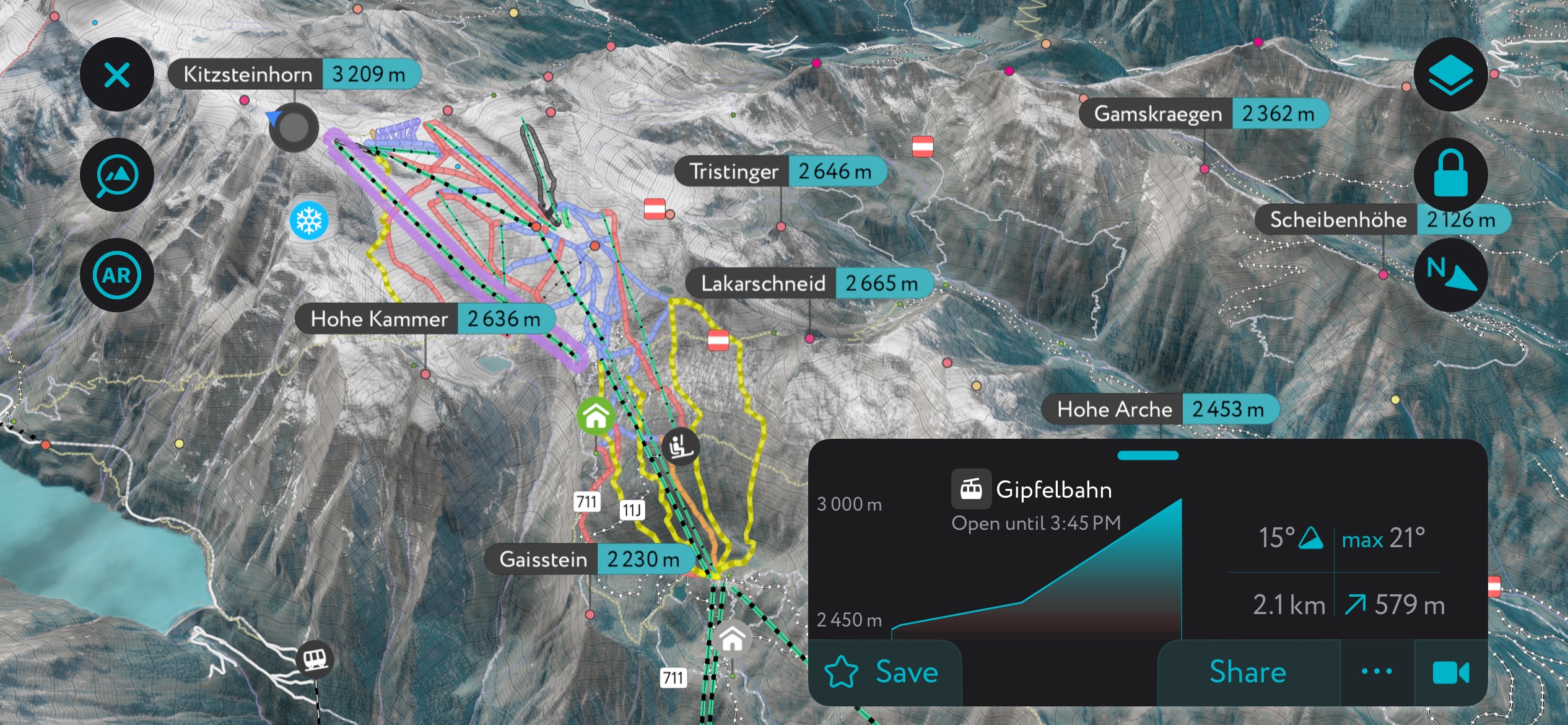 The Kitzsteinhorn Ski Resort on PeakVisor’s mobile app. Glockner Group