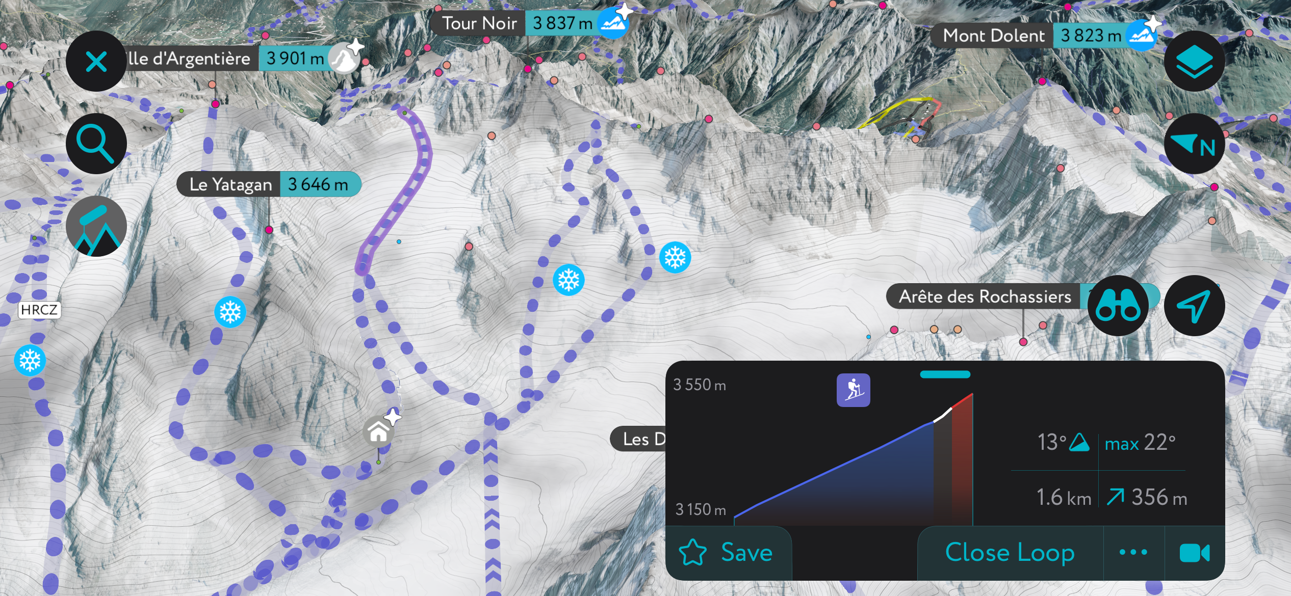 Tour Noir ascents on the PeakVisor app. Grands Montets