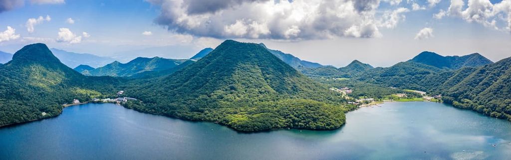 Mt. Haruna rises above Lake Haruna, Gunma Prefecture, Japan