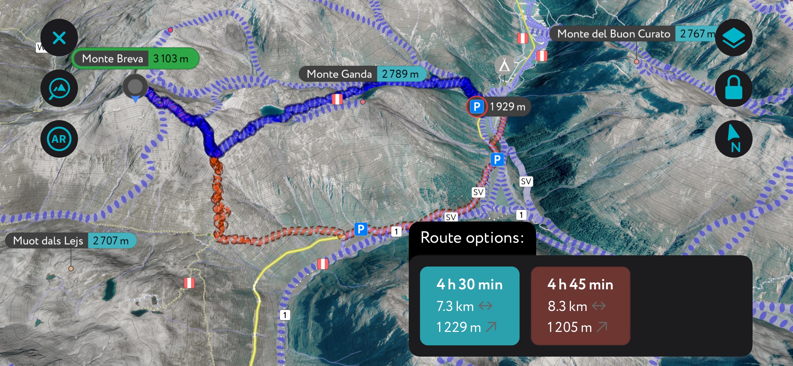 For each mountain, refuge, or other point on the map, PeakVisor generates route options that show you the best way to reach your chosen destination. Hiking Season