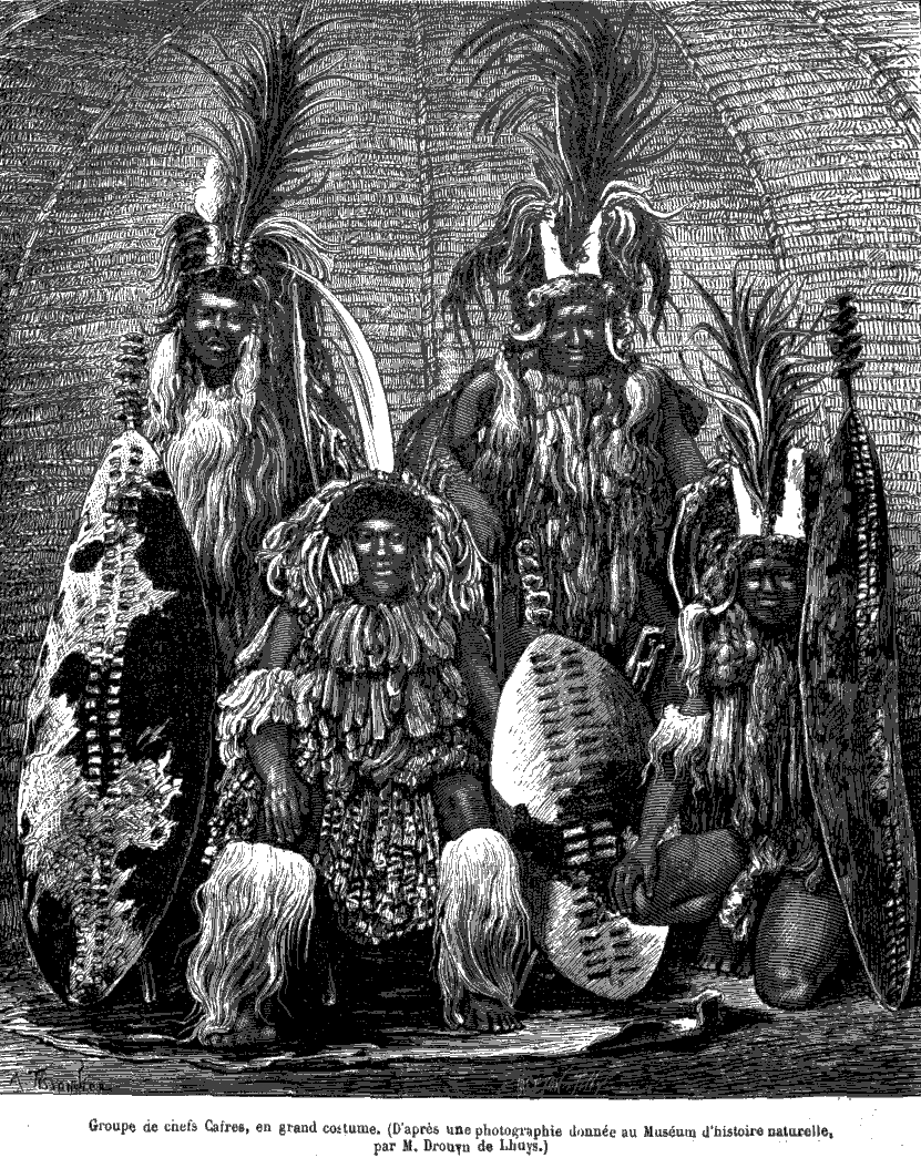 A depiction of Zulu Chiefs in full costume. Hluhluwe iMfolozi Park