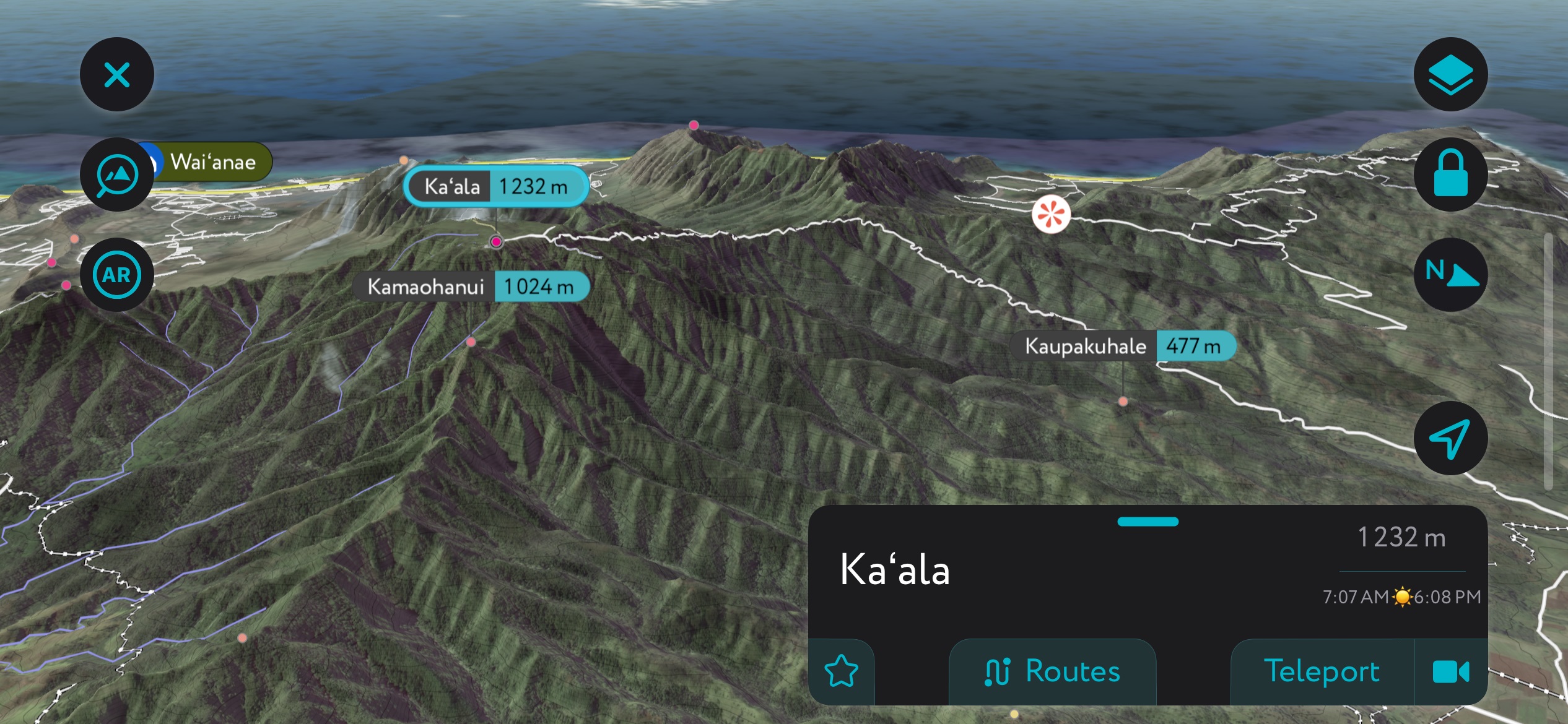 Ka‘ala using PeakVisor’s mobile app. Honolulu County