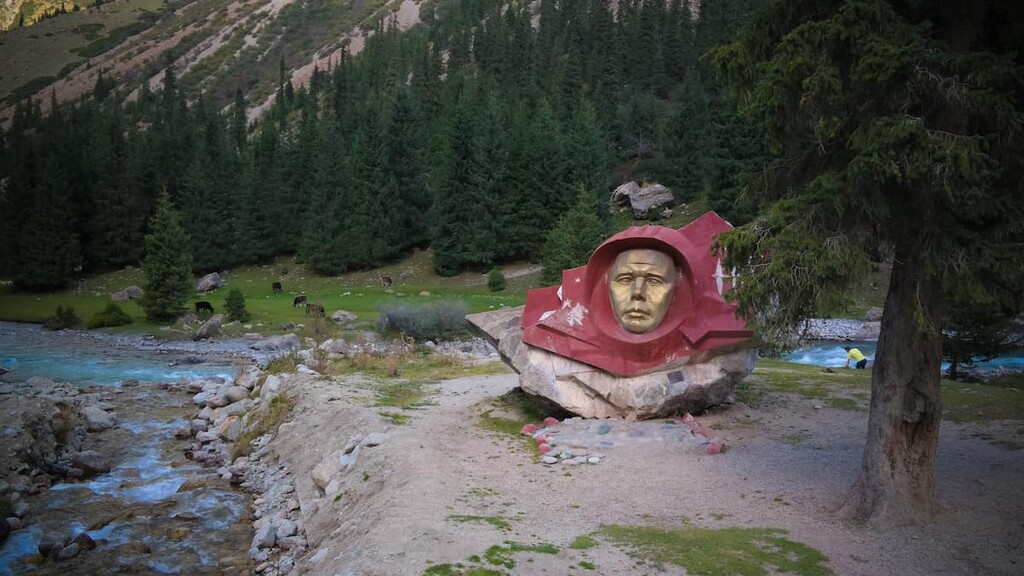 bust of Yuri Gagarin, first russian Cosmonaut, Barskaun Gorge, Kyrgyzstan