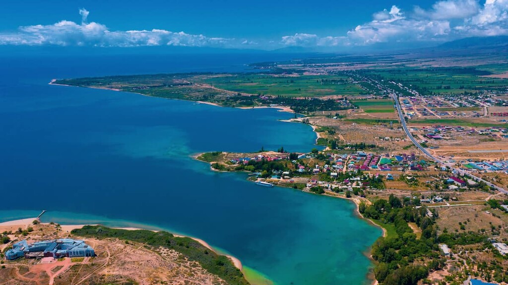 Beautiful view of the beach of Lake Issyk-Kul