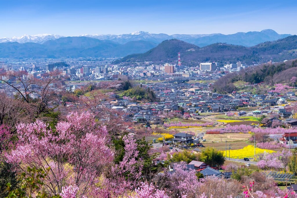 Hanamiyama park and Fukushima cityscape, Fukushima, Tohoku, Japan