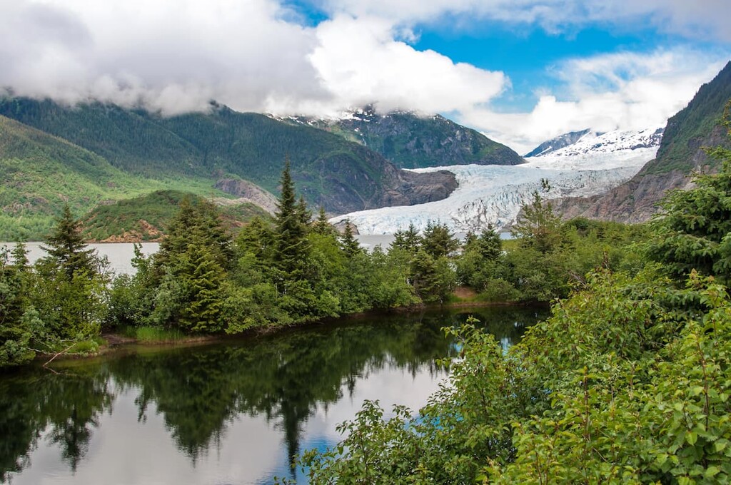 Breathtaking view of Mendenhall Glacier. Juneau Icefield, Coast Mountains