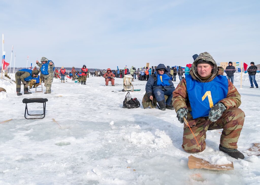 Competitions in ice fishing, Khabarovsk Region, Russia
