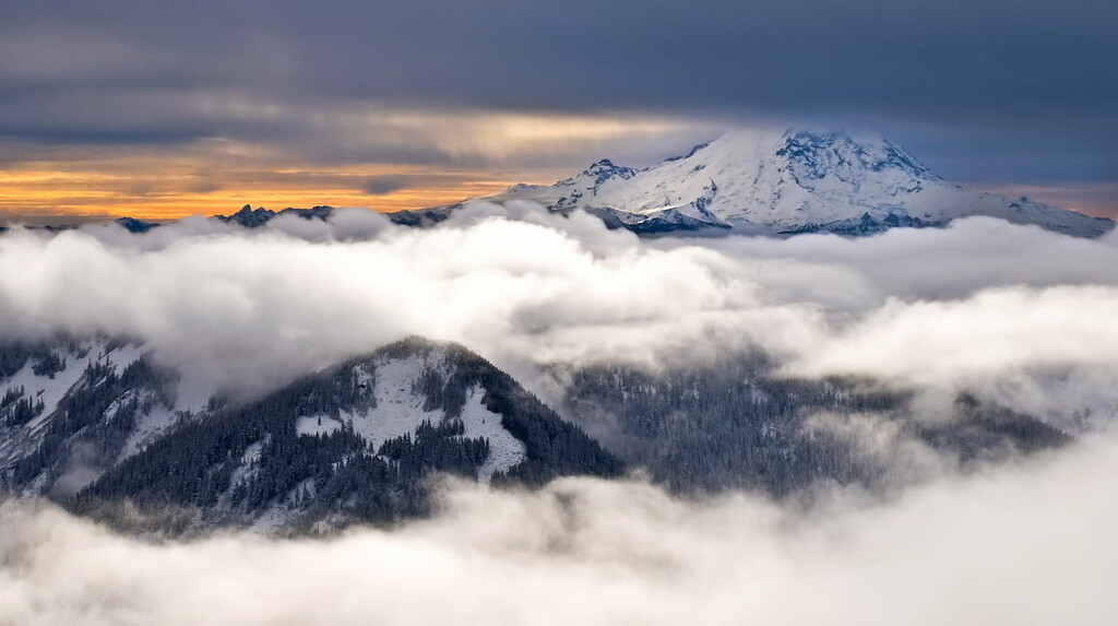 Snowy Peak of Mount Rainier Towering , Kittitas County, Washington
