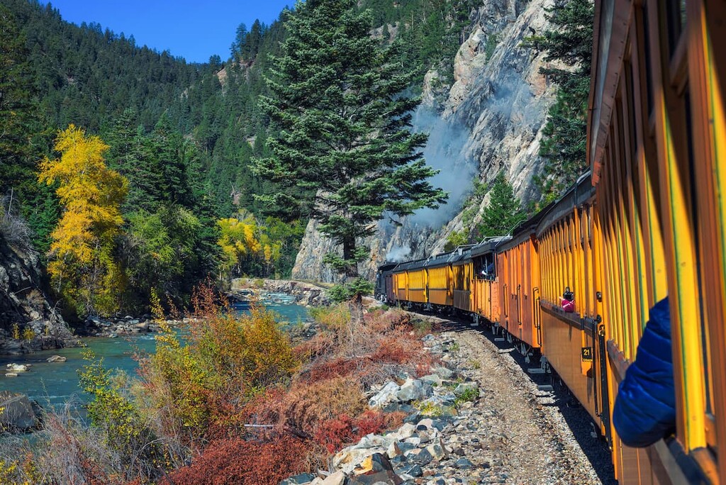 Durango and Silverton Narrow Gauge Railroad along Animas River, La Plata County, Colorado