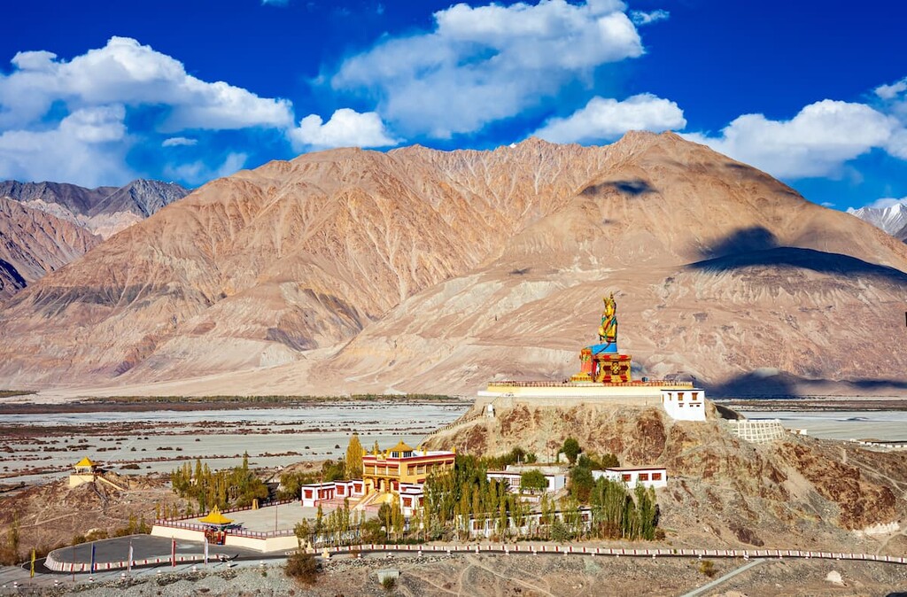 Famous Buddha statue in Nubra valley in Ladakh, India