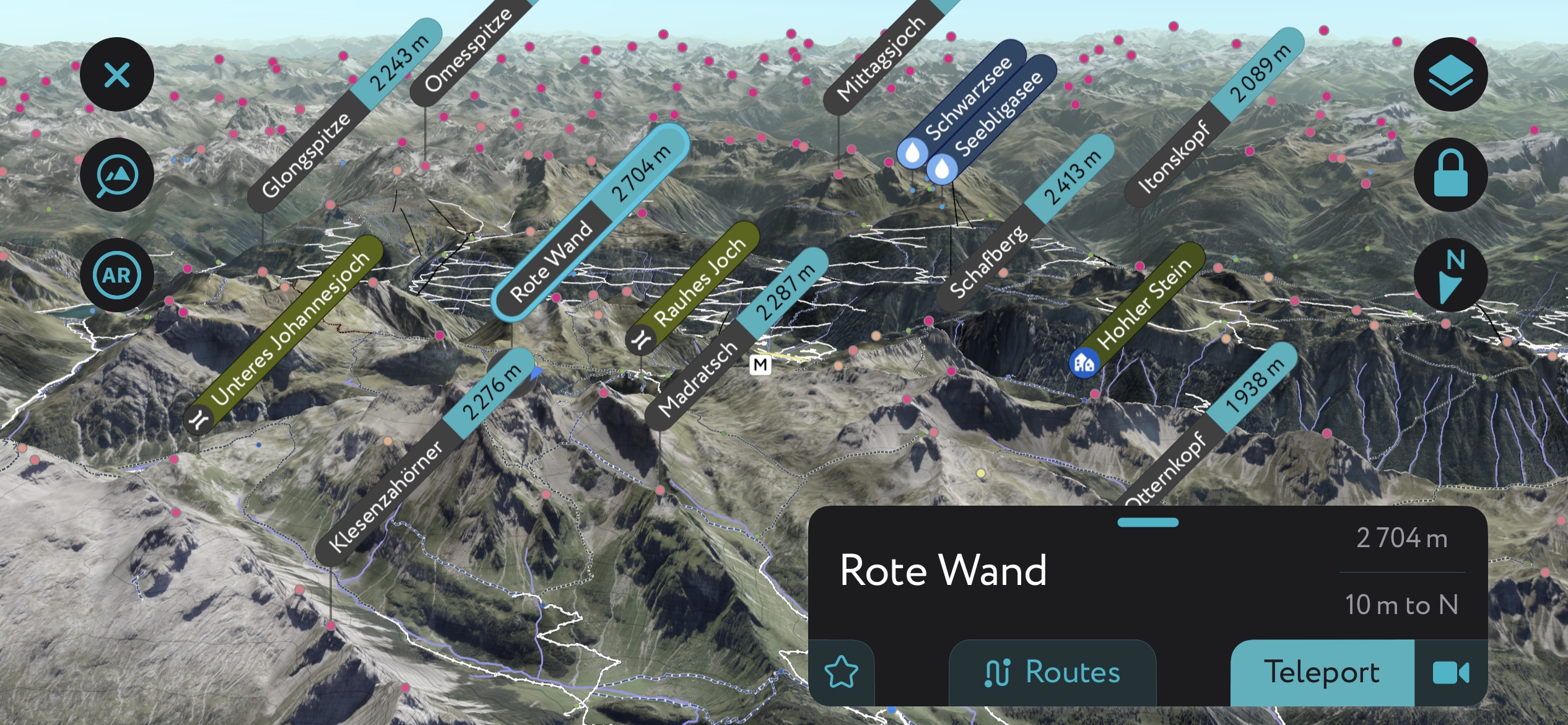 Peakvisor Rote Wand. Lechquellen Mountains