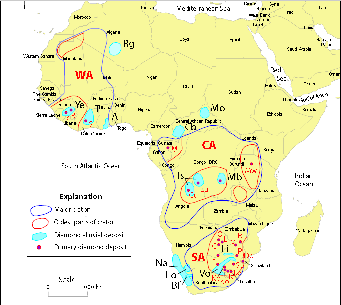 Kimberlite pipes in Africa