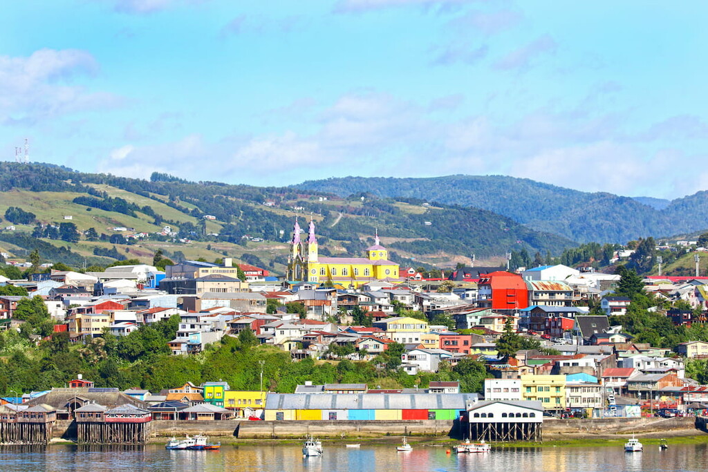 Town of Castro, colourful Waterfront. Chiloe Island, Patagonia, Chile