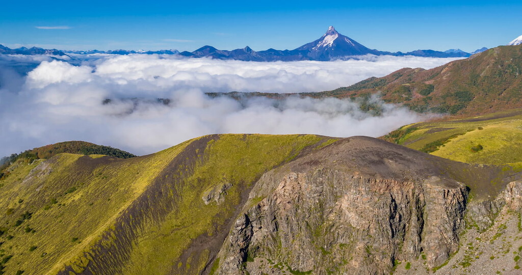 Volcanoes Tronador and Puntiagudo in the background. Antillanca, Osorno, Chile
